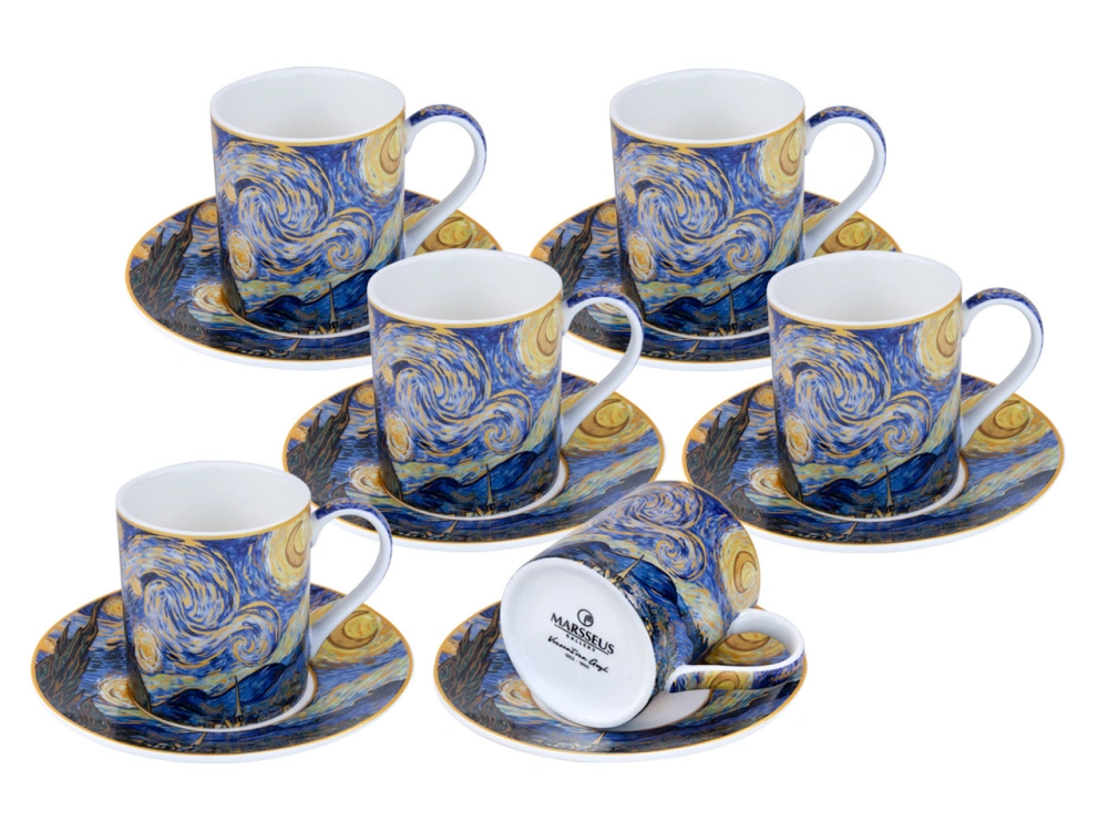 Porcelánová kávová súprava V.van Gogh – Hviezdna noc, 12 dielov, 6 × 180 ml