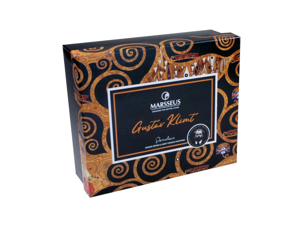 Porcelánová espresso súprava Gustav Klimt – Bozk , 2 × 80 ml,čierna