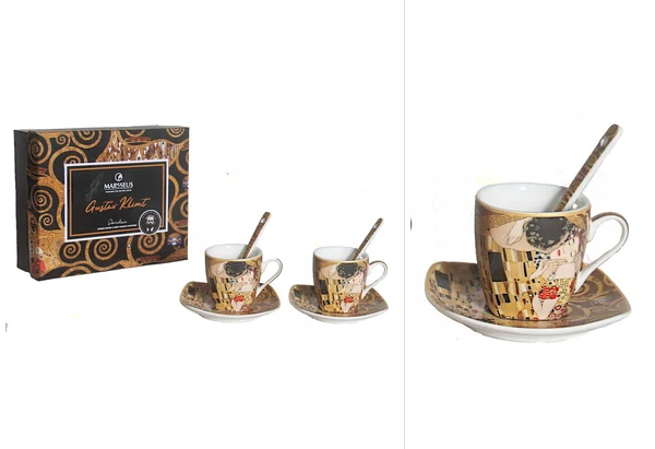 Porcelánová espresso súprava Gustav Klimt – Bozk , 2 × 80 ml,zlatá
