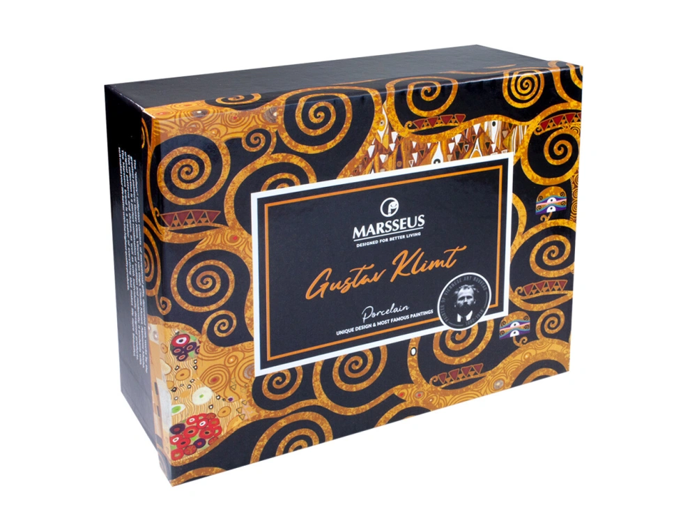Porcelánová súprava Gustav Klimt – Bozk a Strom života, 2 × 250 ml,čierna