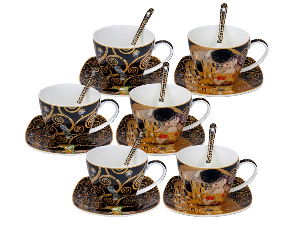 Luxusná porcelánová 18 dielna súprava Klimt Kiss Strom života 6x 250 ml