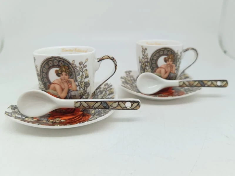 Šálka s podšálkou 80 ml na espresso kávu set 2 ks ,Alfons Mucha Stones Queen Isabell