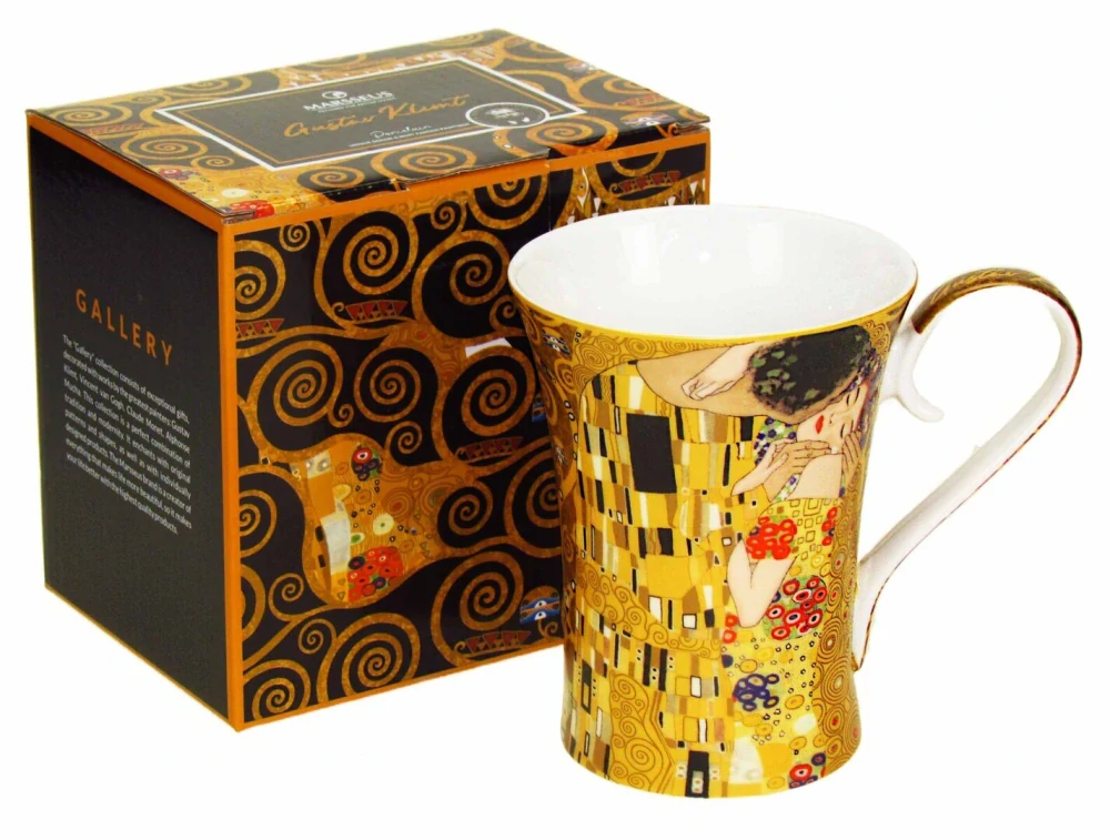 Elegantný porcelánový hrnček Gustav Klimt – Bozk, 420 ml,zlatý– Marsseus