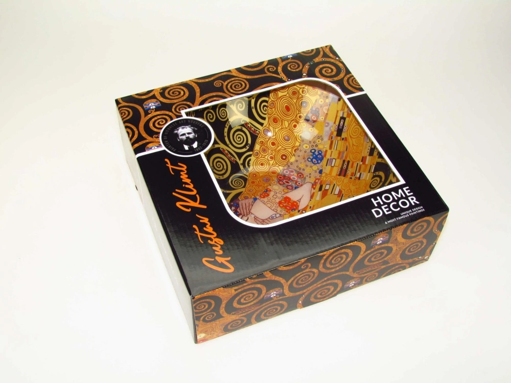 Luxusná hlboká sklenená misa Gustav Klimt – The Kiss, čierno-zlatá, Ø 25 cm