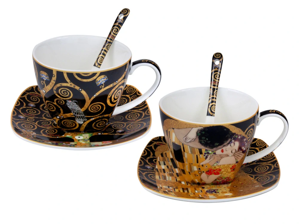 Luxusná porcelánová 18 dielna súprava Klimt Kiss Strom života 6x 250 ml