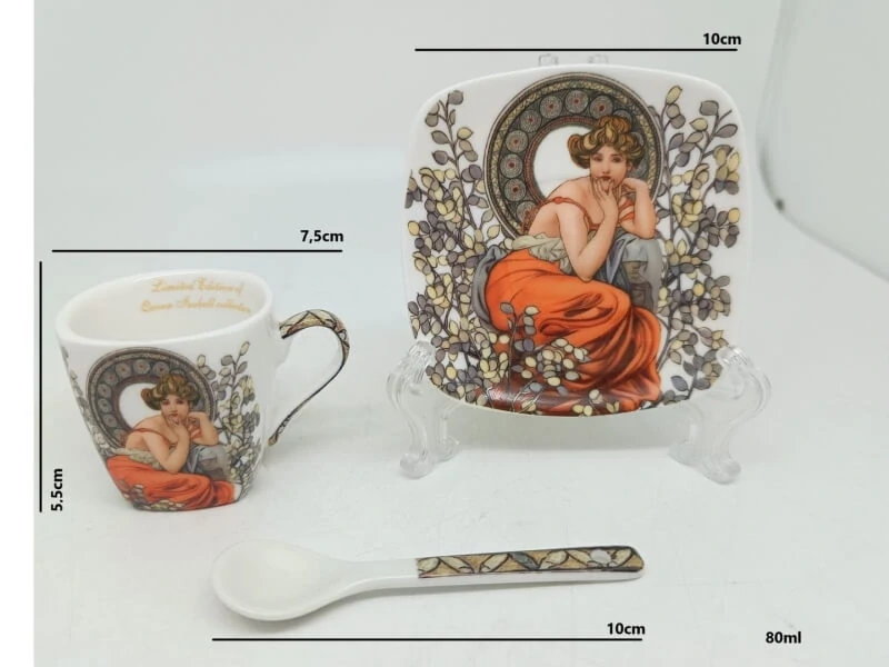 Šálka s podšálkou 80 ml na espresso kávu set 2 ks ,Alfons Mucha Stones Queen Isabell