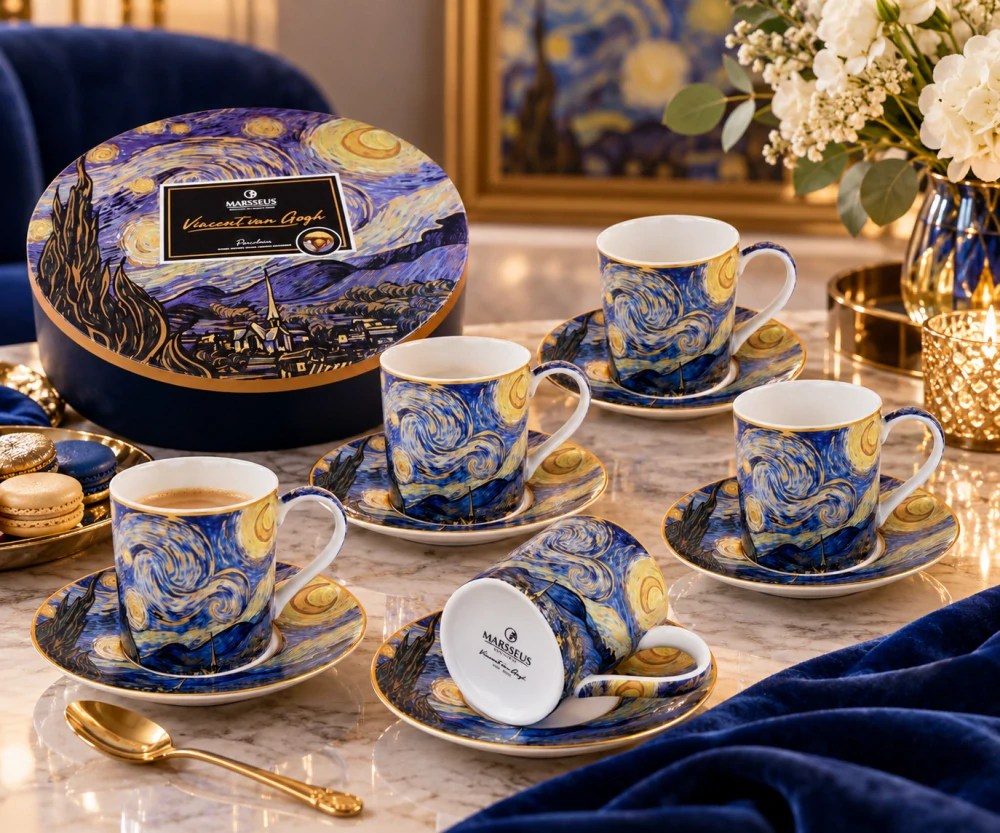 Porcelánová kávová súprava V.van Gogh – Hviezdna noc, 12 dielov, 6 × 180 ml