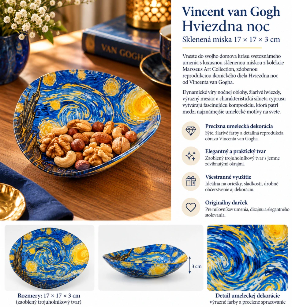 Sklenená miska Vincent van Gogh Starry Night 17 × 17 x 3 cm