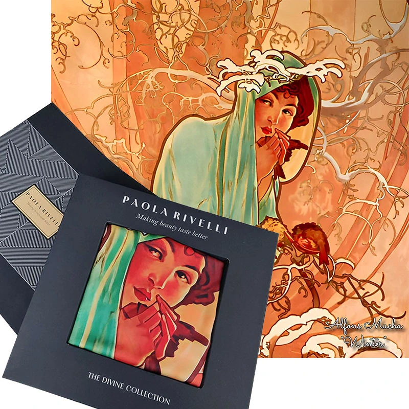 PAOLA RIVELLI Šatka,  90x90 cm Alfons Mucha Štyri ročné obdobia Zima
